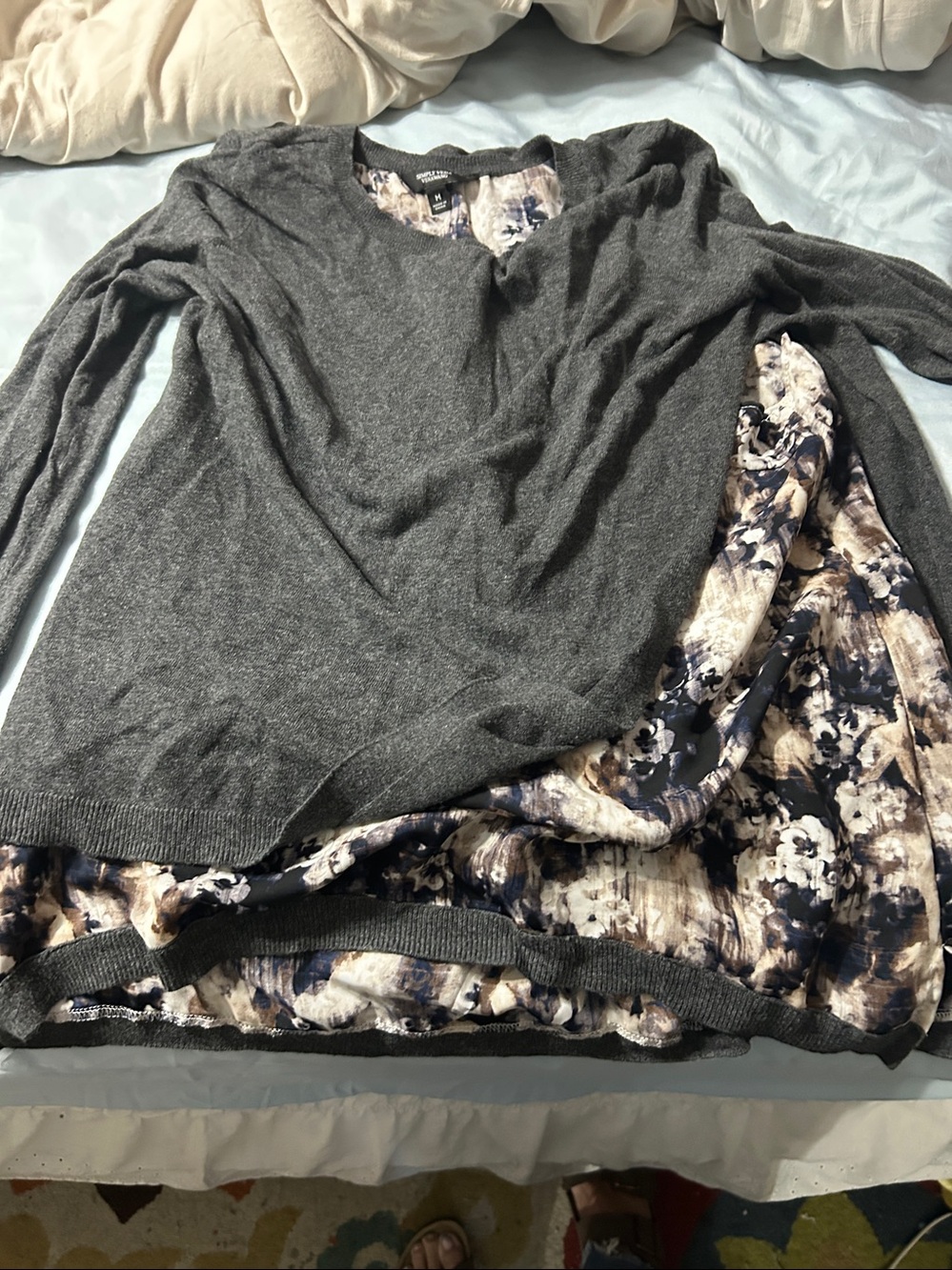 Simply Vera Vera Wang Dark Gray Sweater with Floral Layered Hem